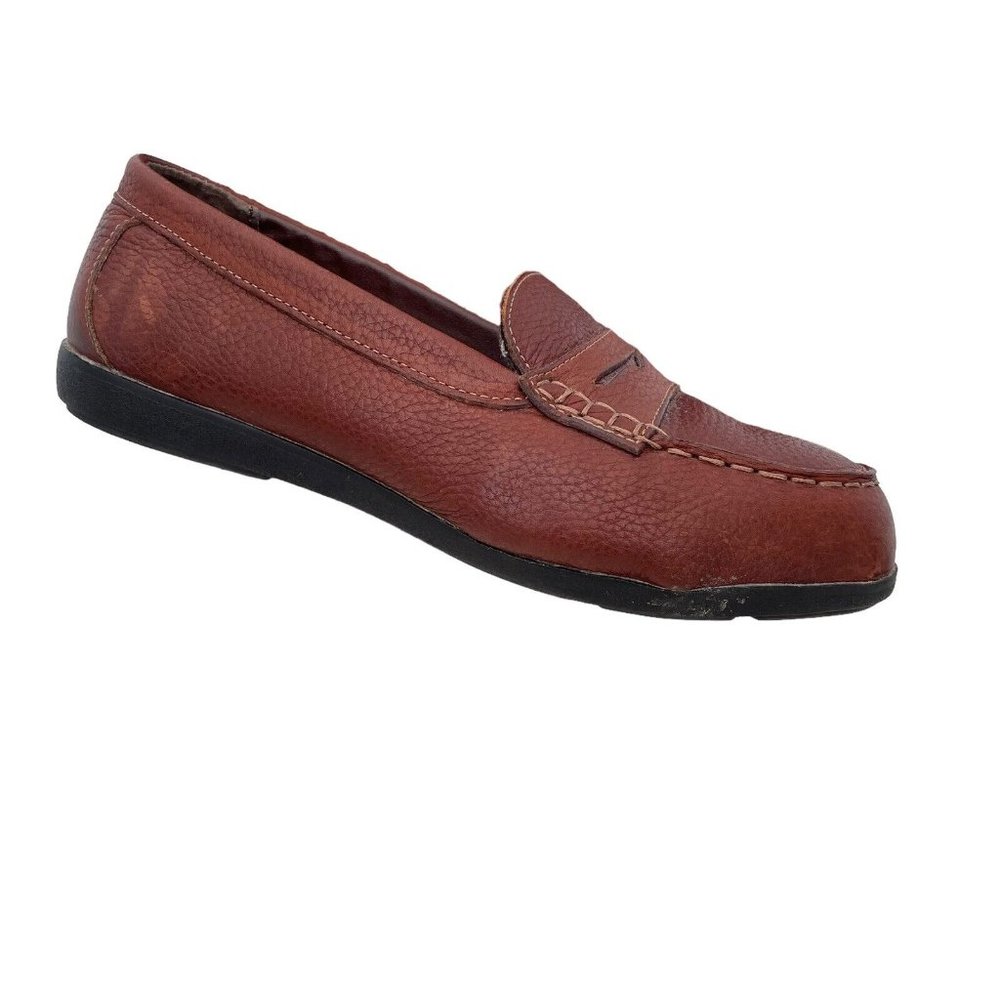 Rockport Works Top Shore Brown Leather Safety Toe Penny Loafer Womens 10 W Wide